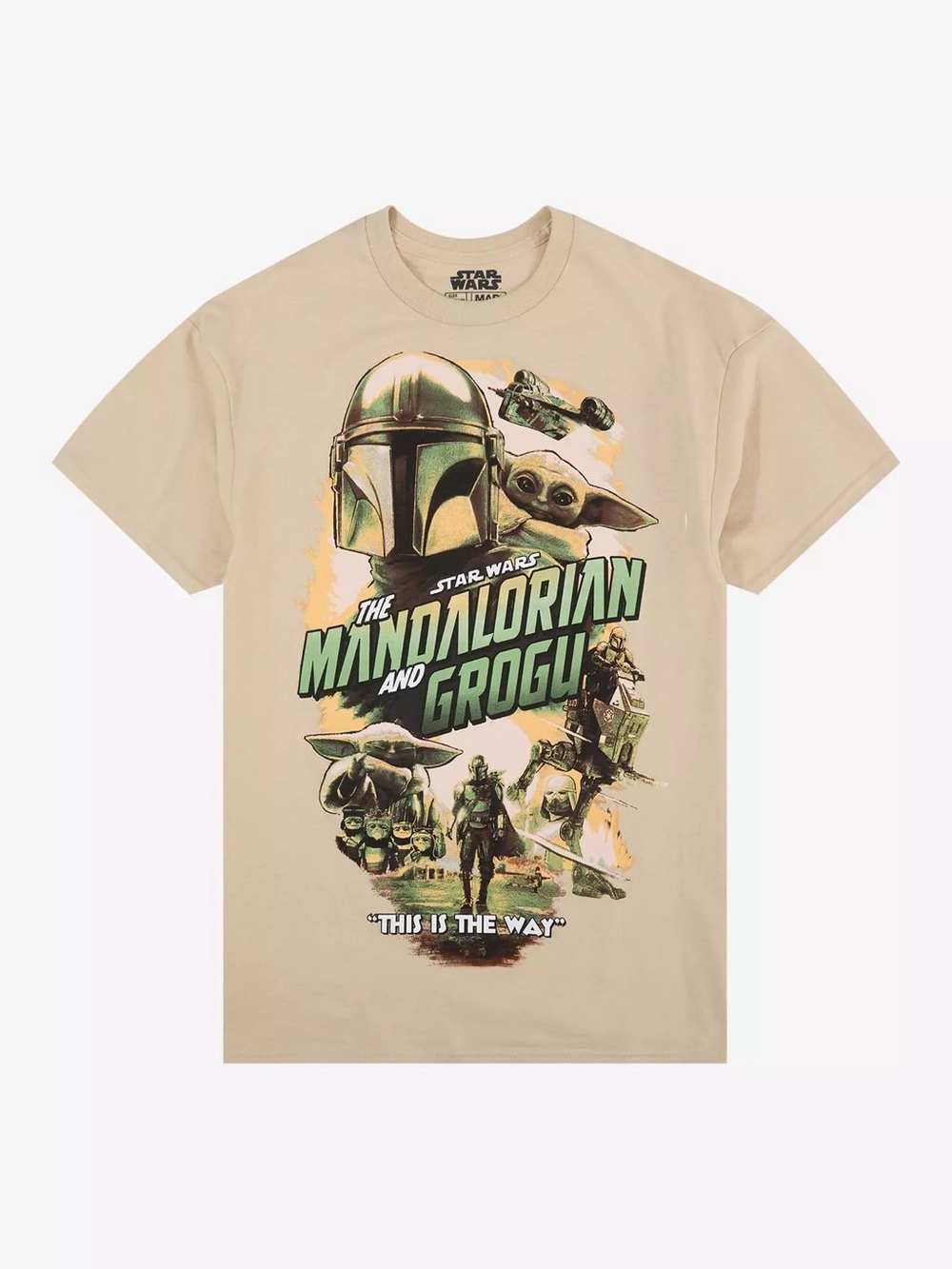 Hot Topic Star Wars The Mandalorian And Grogu Poster T-Shirt Tan XL NWT